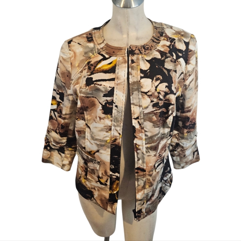 Coldwater Creek Size 16  Multicolor Abstract Floral Blazer Jacket Earthy Tones